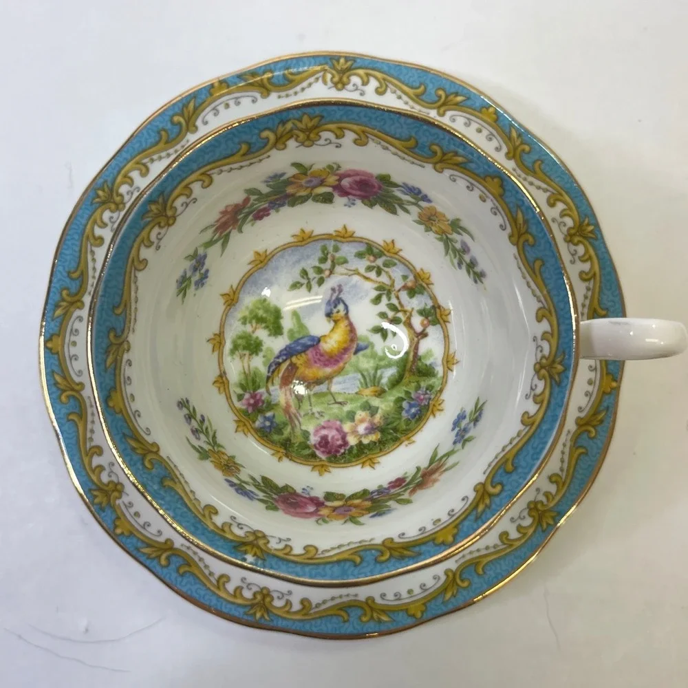 Royal Albert Chelsea Bird Coffee Set Pot 4 Demitasse Cups Saucers Bone China